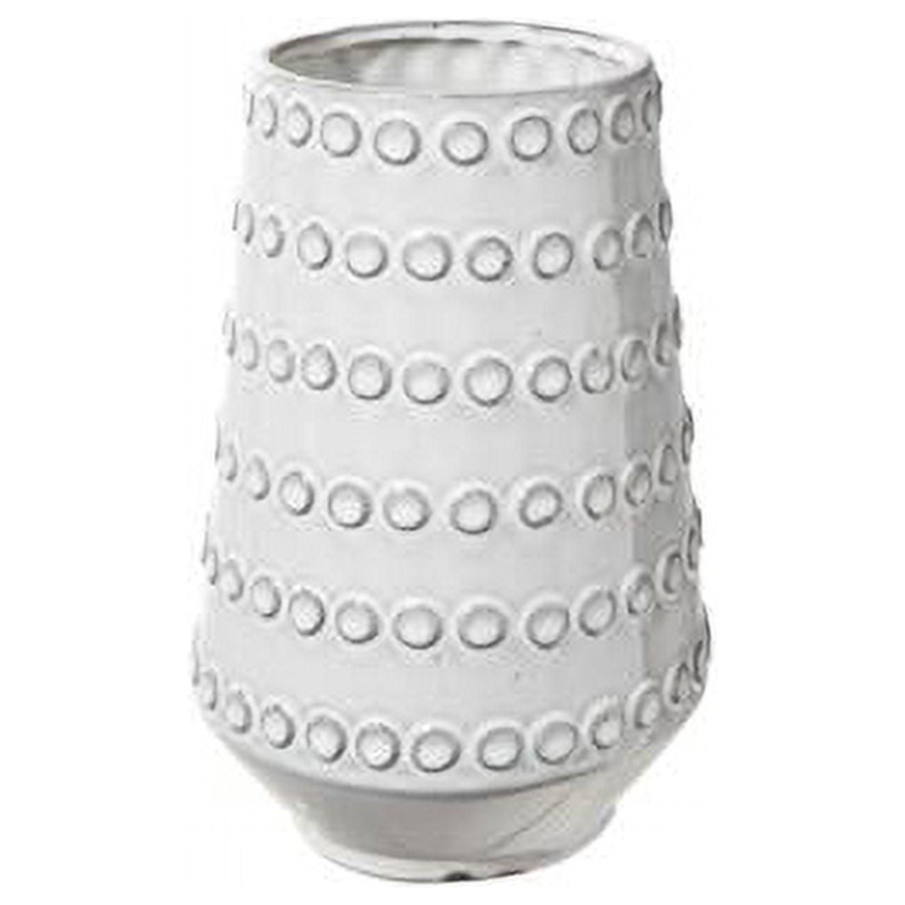 Gloss Gray Ceramic Round Vase with Bubble Line Pattern 6.25"