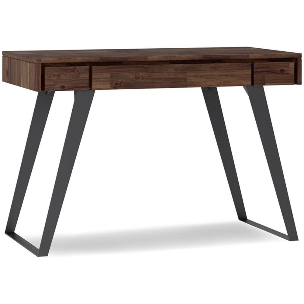 Simpli Home Lowry Solid Acacia Wood Desk, Industrial Style with Keyboard Tray and 2 Drawers