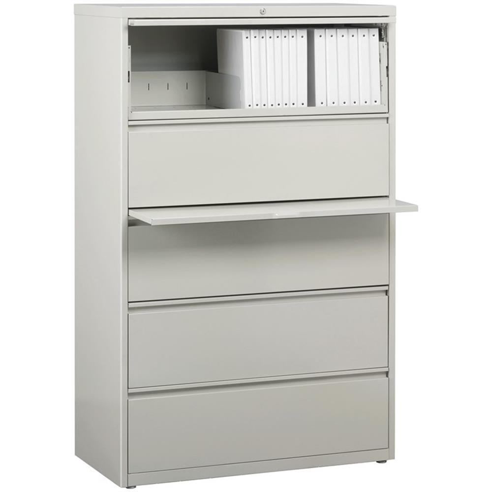 Pemberly Row 5-Drawer Modern Metal Lateral File Cabinet in Light Gray