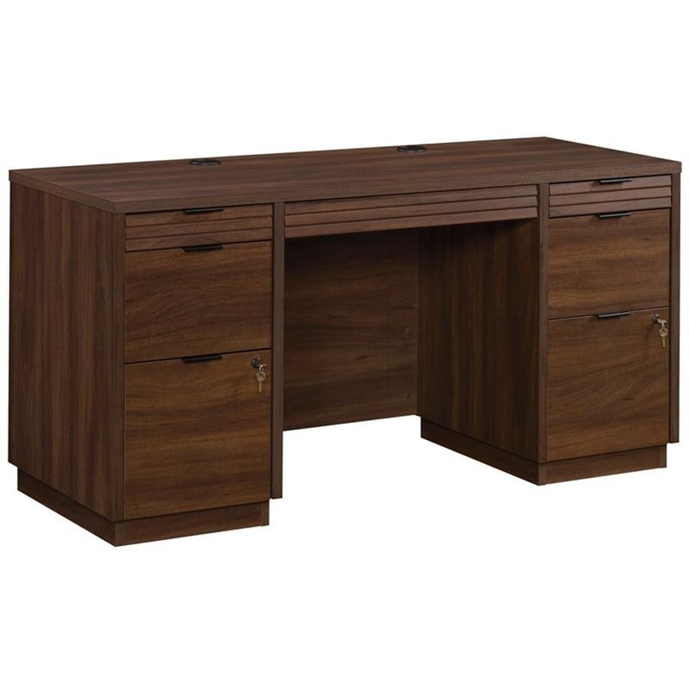 Spiced Mahogany 60" Wood Credenza Desk with Drawers and Keyboard Tray