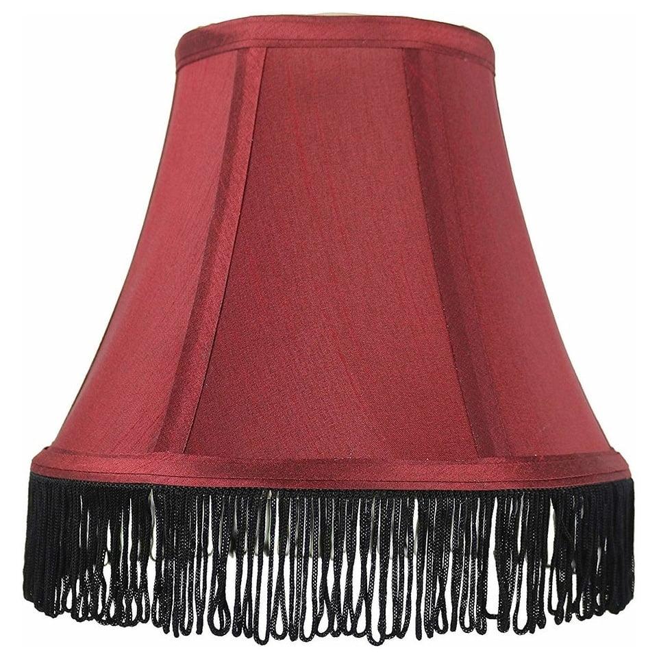 Urbanest Silk Bell Lamp Shade, 5x9x7", Burgundy With Black Fringe