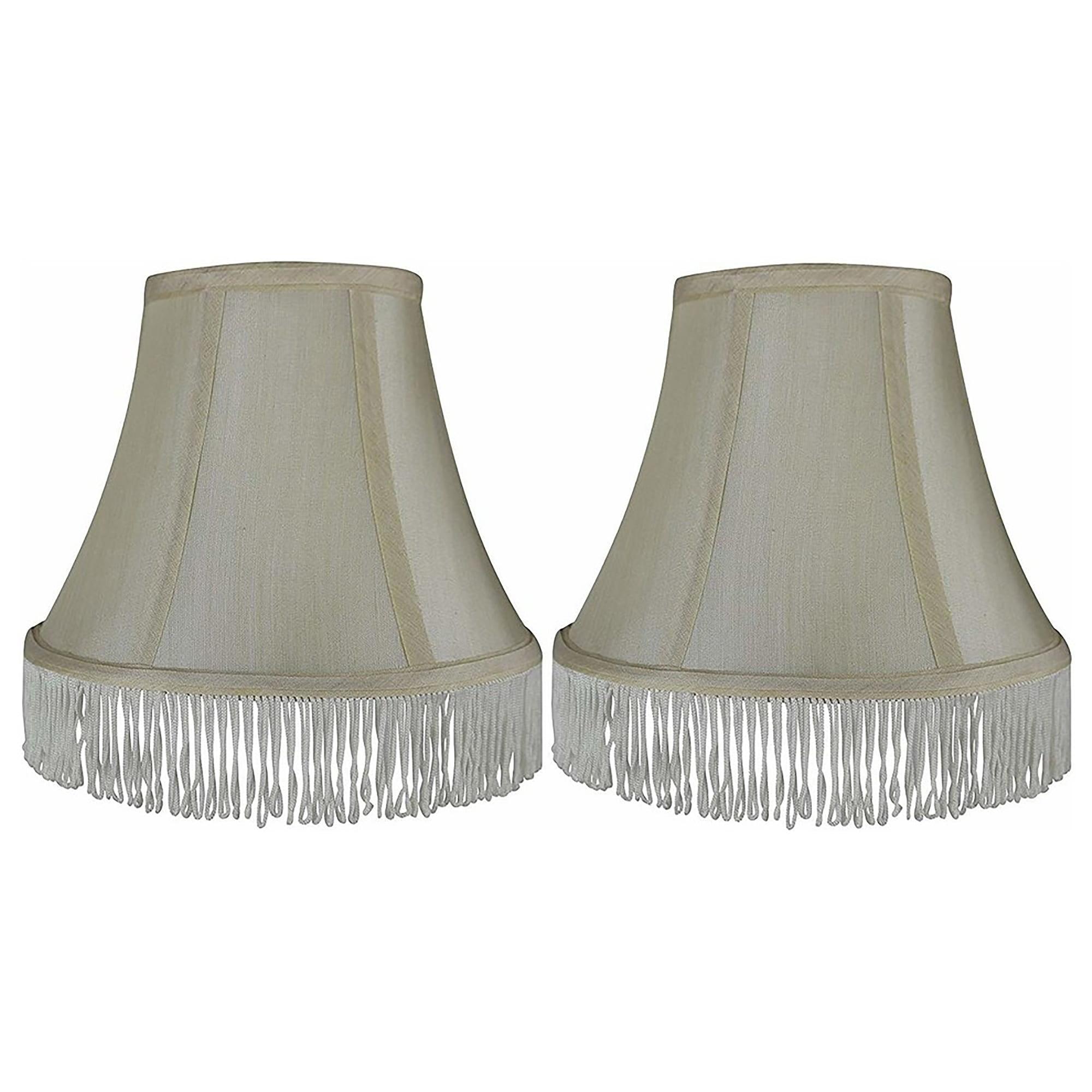Urbanest Silk Bell Lamp Shade, 5x9x7", Cream With White Fringe, Set of 2