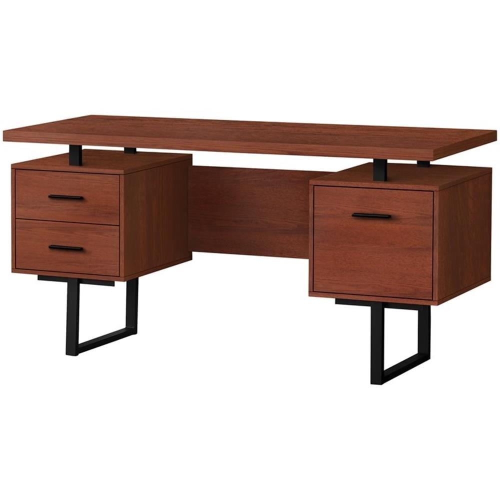 Monarch Specialties Computer Desk Home Office Laptop Left Right Set-Up Storage Drawers 60InchL Work Metal Laminate Brown Black Contemporary Modern