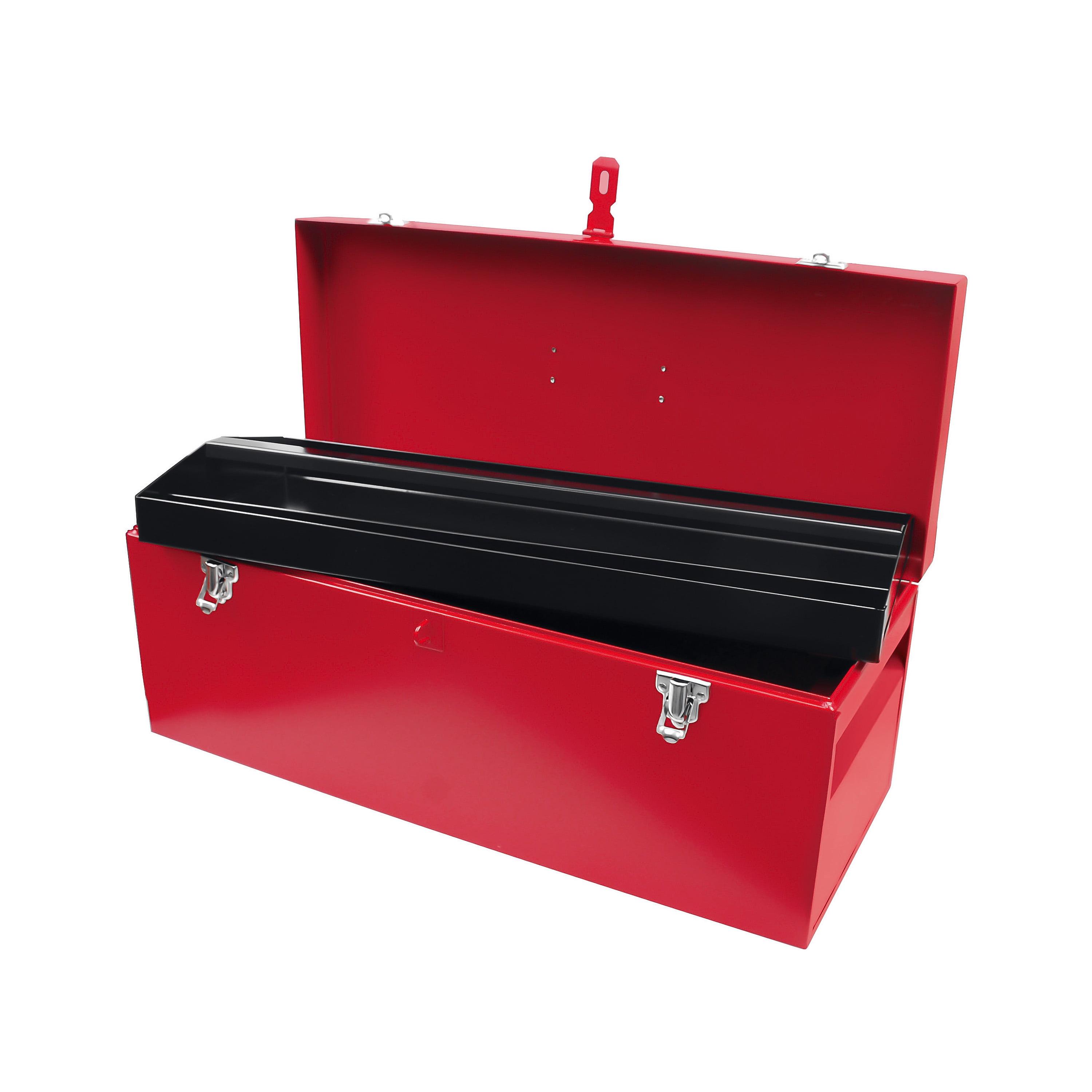 Compact 25" Red Steel Industrial Tool Box with Metallic Tray