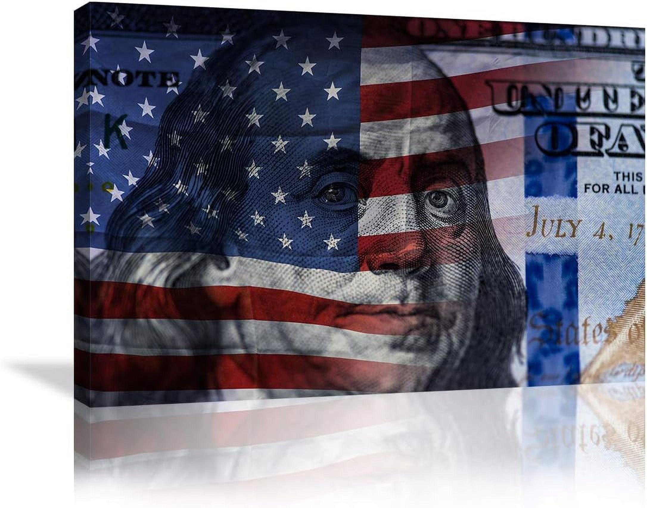 Urttiiyy Retro American Flag Bald Eagle USA Military Wall Art Canvas Prints Thin Blue Red Line Home Decor Pictures for Living Room Bedroom Painting Framed Ready to Hang