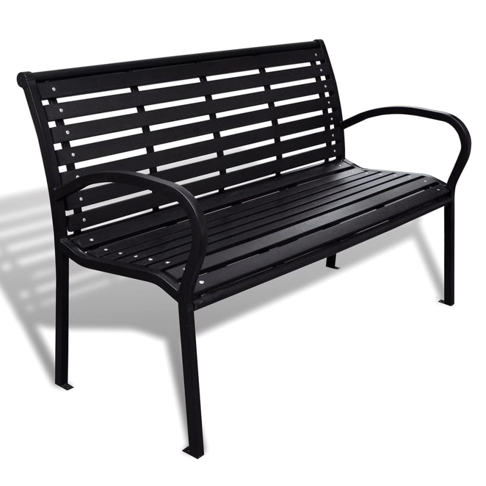 Black Steel and Wood Composite Outdoor Bench