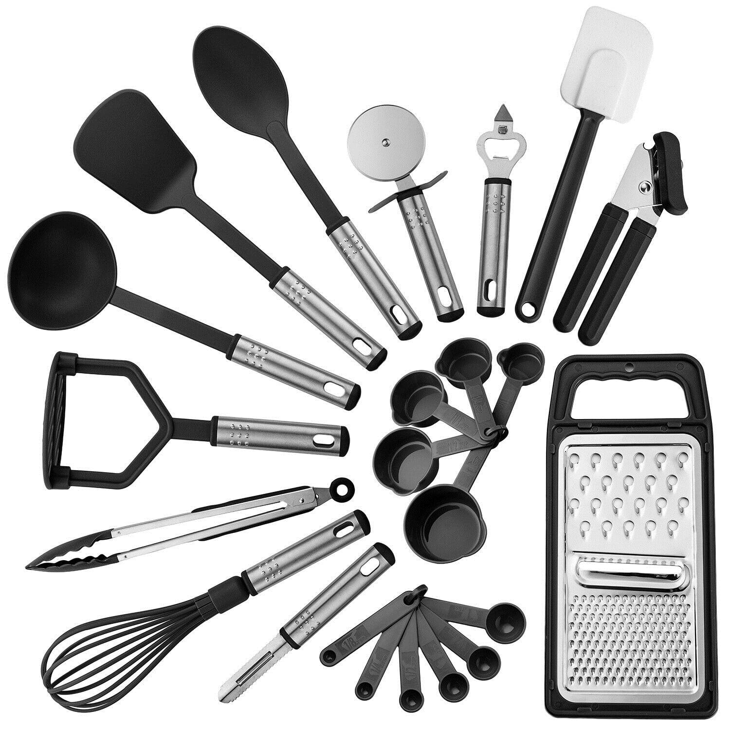 Lux Decor Collection Cooking Utensils Set-Kitchen Accessories, Nylon Cookware Set-Kitchen Gadget Tools of Black 23 Pieces