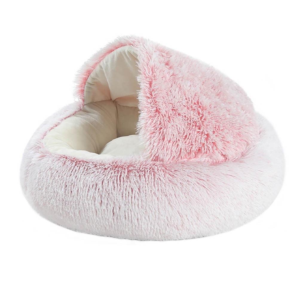 Utoimkio Calming Dog Beds & Cat Cave Bed with Hooded Cover,Portable Round Beds for Small Medium Pets,Anti-Slip Fluffy Coved Pet Bed,Comfortable Warming Pet Bed,15.7"x15.7"
