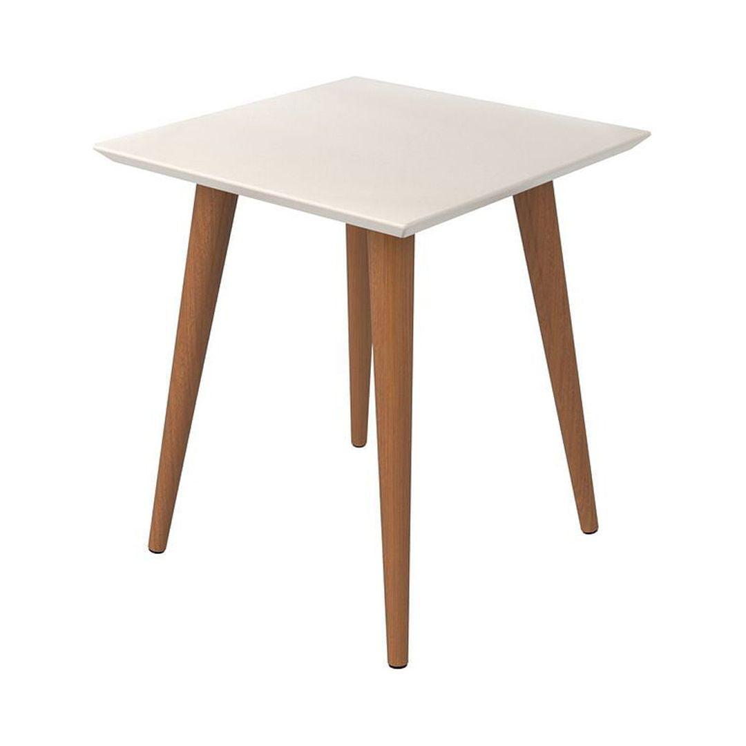 Utopia 19.68" White Gloss Square End Table with Maple Legs