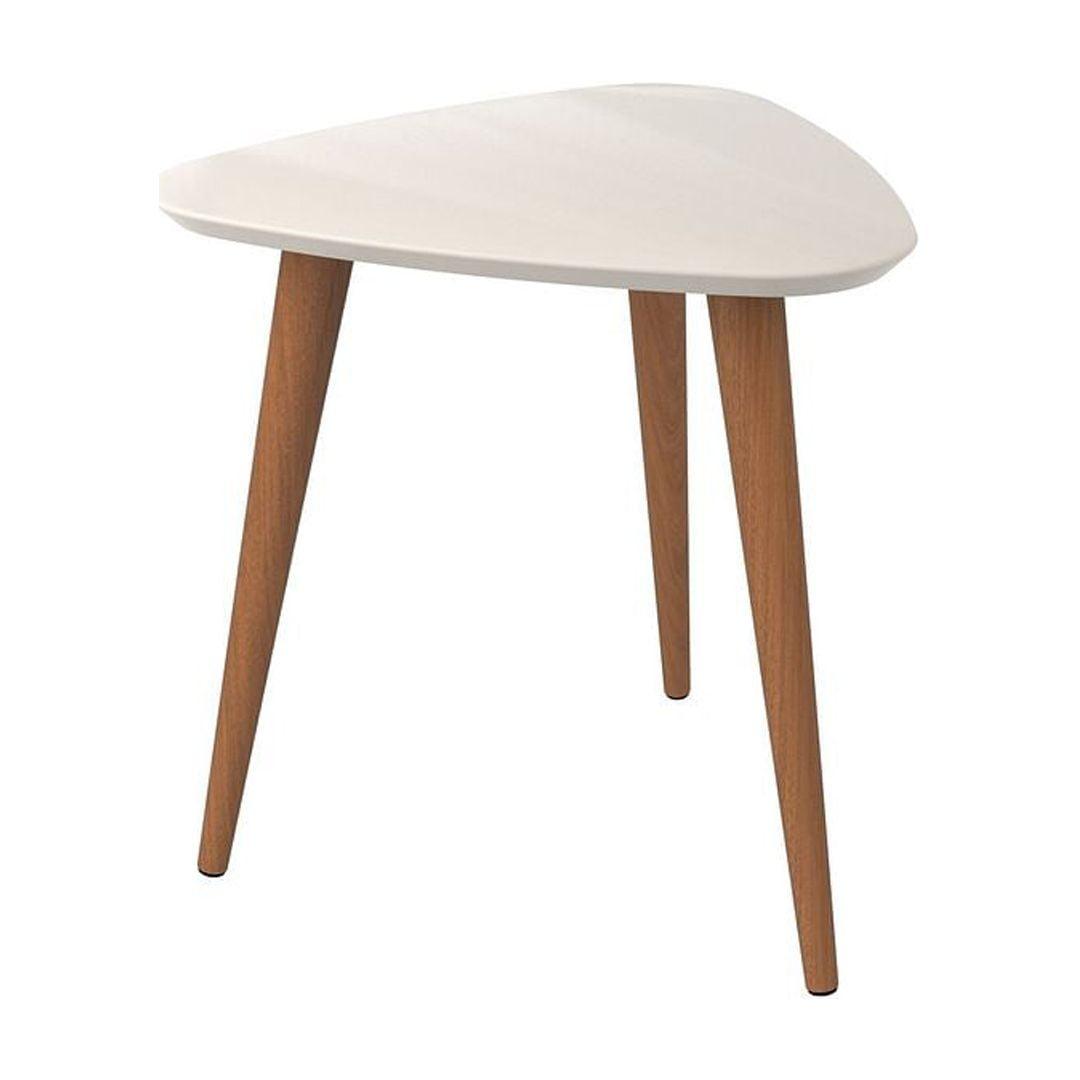 White Gloss Triangular End Table with Wooden Legs