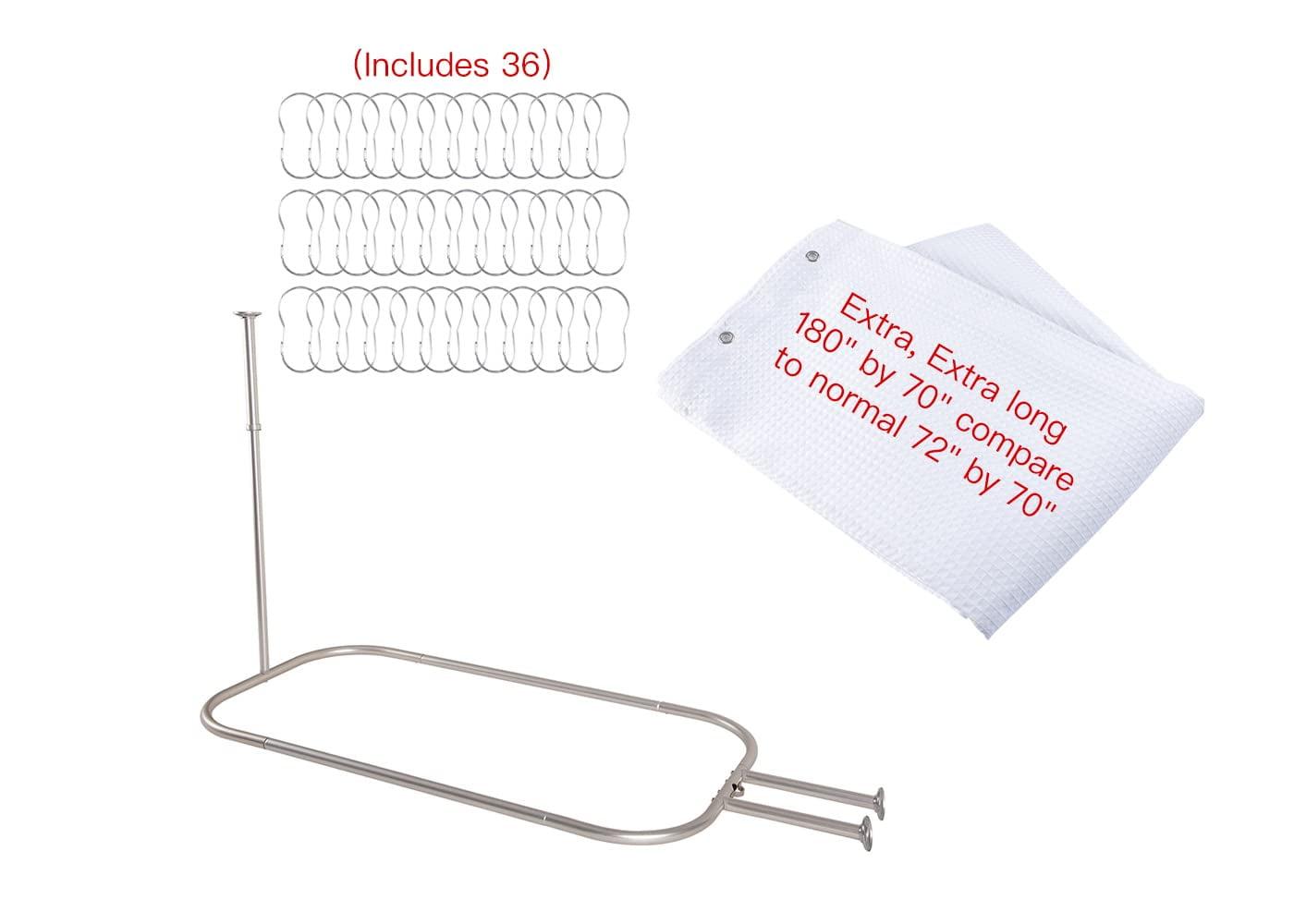 Utopia Alley Rustproof 54" L D-Shaped Fixed Shower Curtain Rod & Hook Set