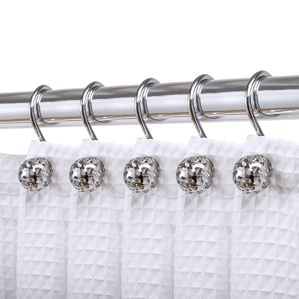 Chrome Decorative Metal Shower Curtain Hooks Set of 12