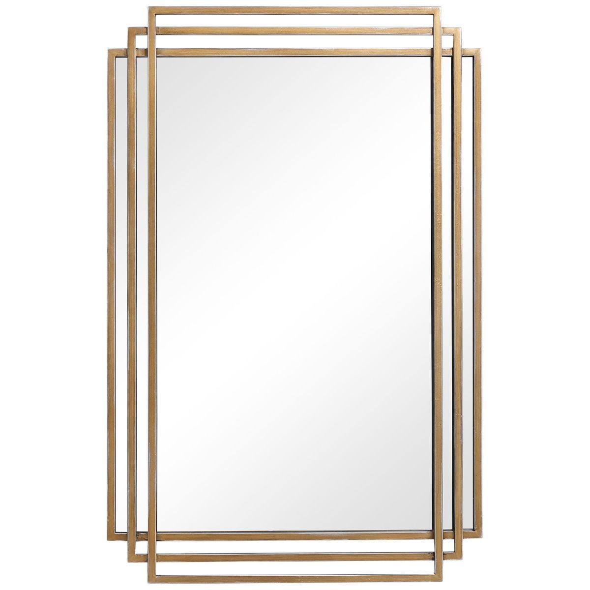 Uttermost Rectangular Vanity Decorative Wall Mirror Modern Distressed Brushed Gold Solid Iron Frame 23 3/4" Wide for Bathroom
