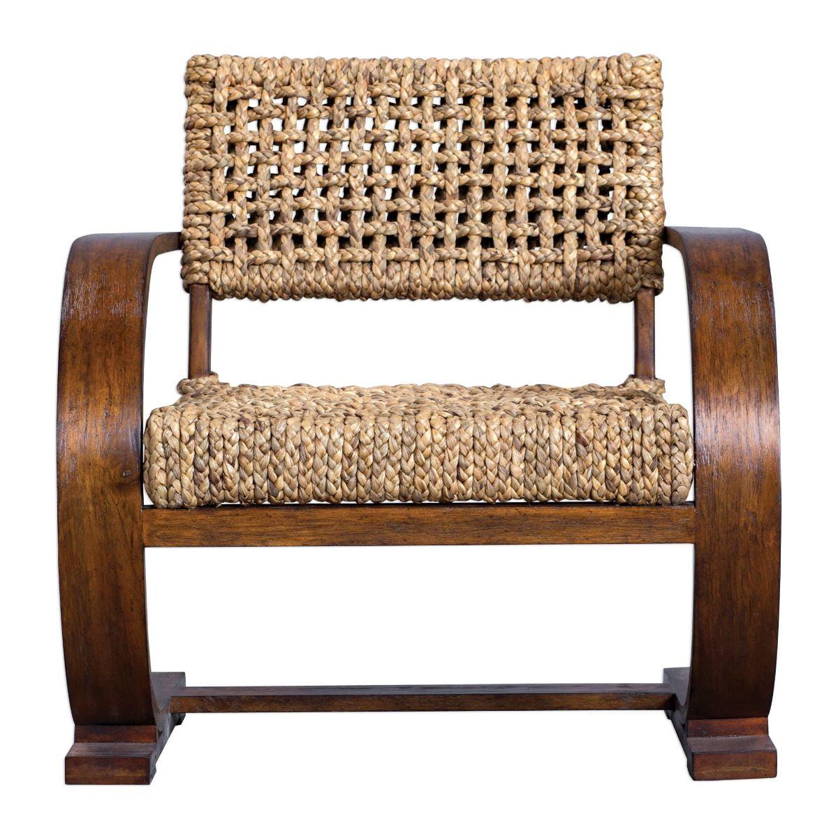 Rehema Natural Woven Banana Fiber and Solid Wood Accent Chair