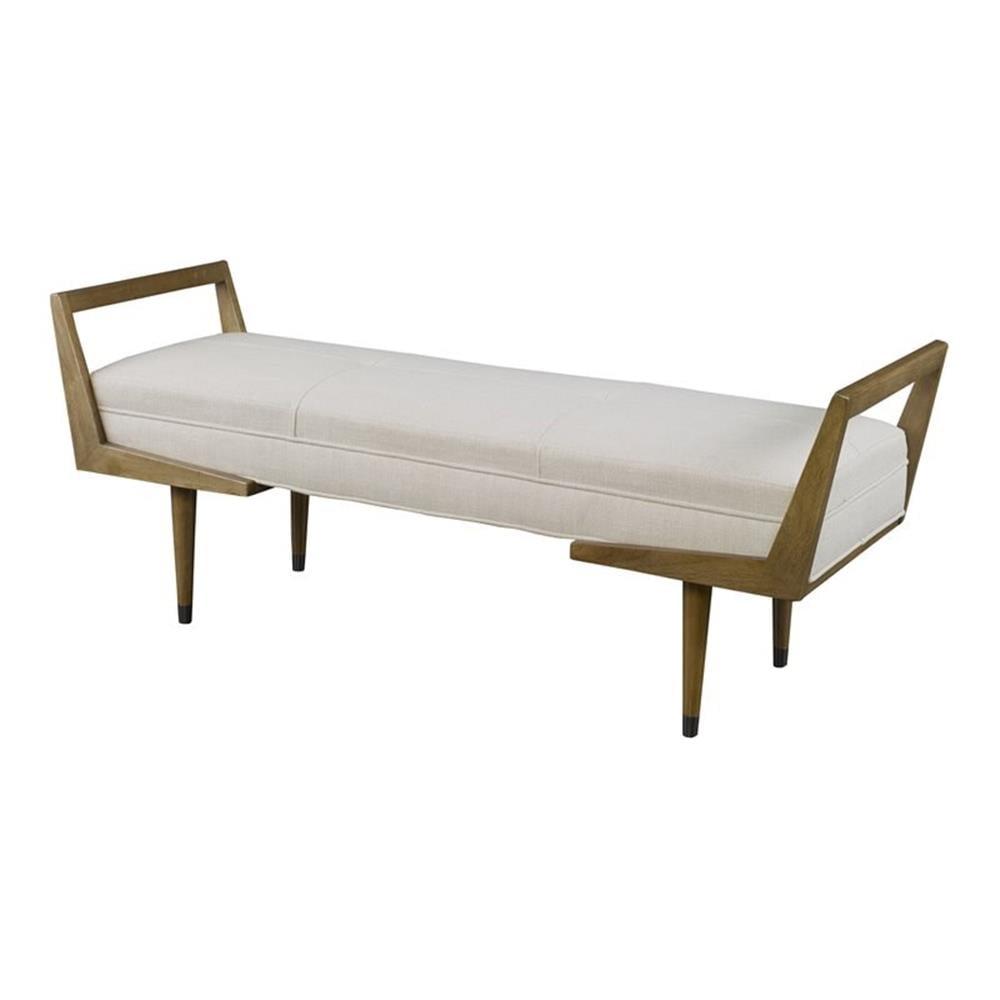 Waylon 59" Ivory Fabric Mid-Century Modern Bench