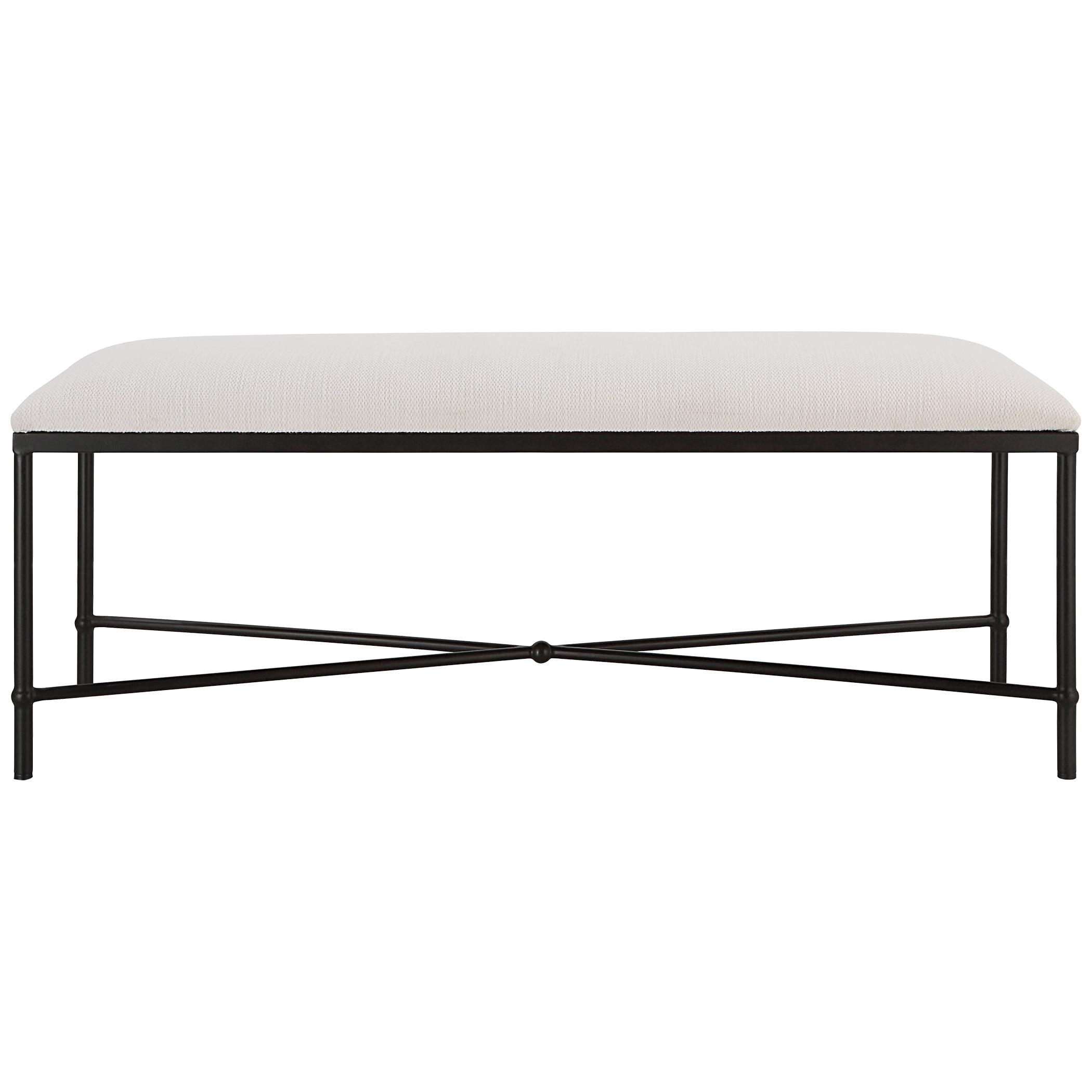 White and Black Iron Frame Upholstered Bench