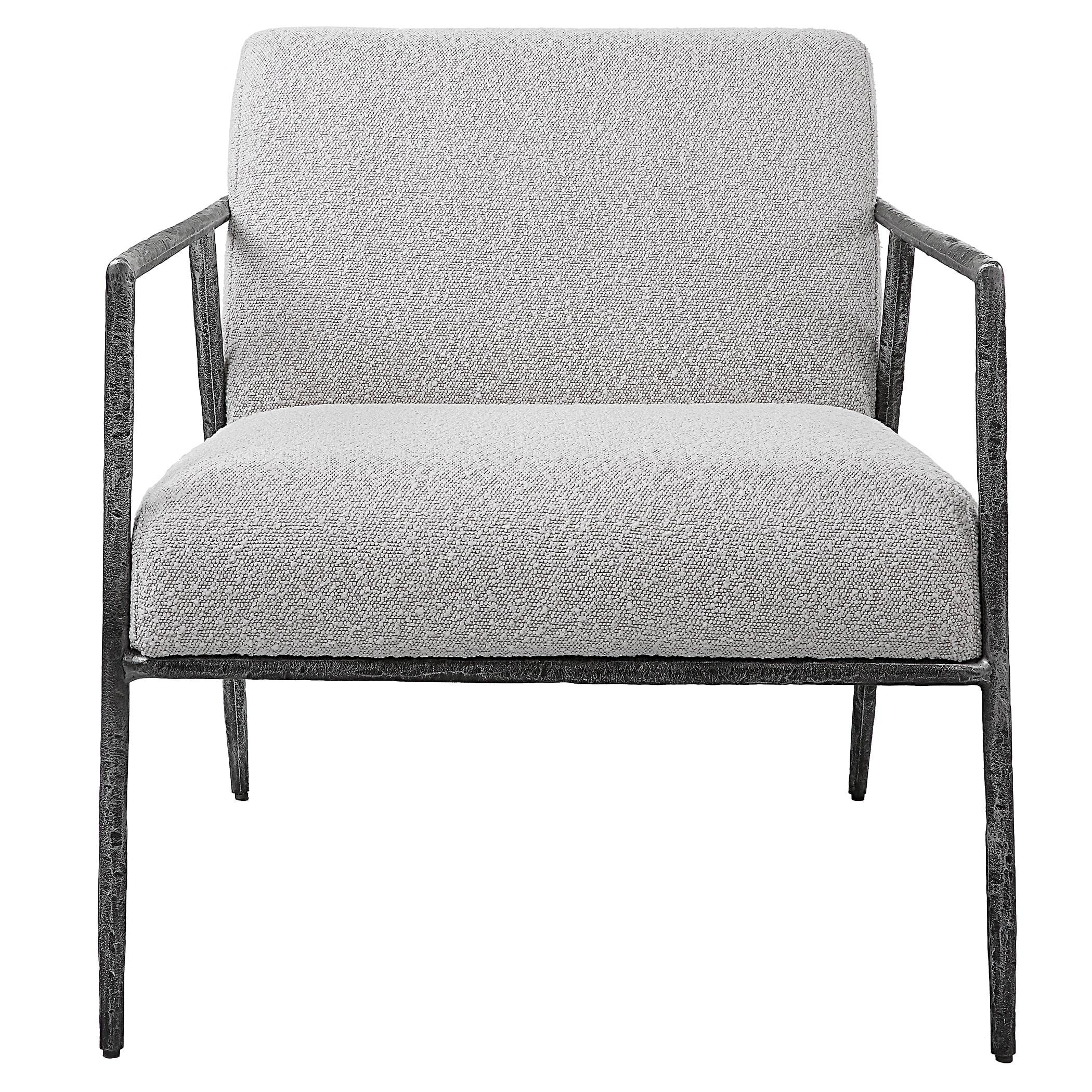 Gray Cast Iron and Boucle Fabric Accent Chair