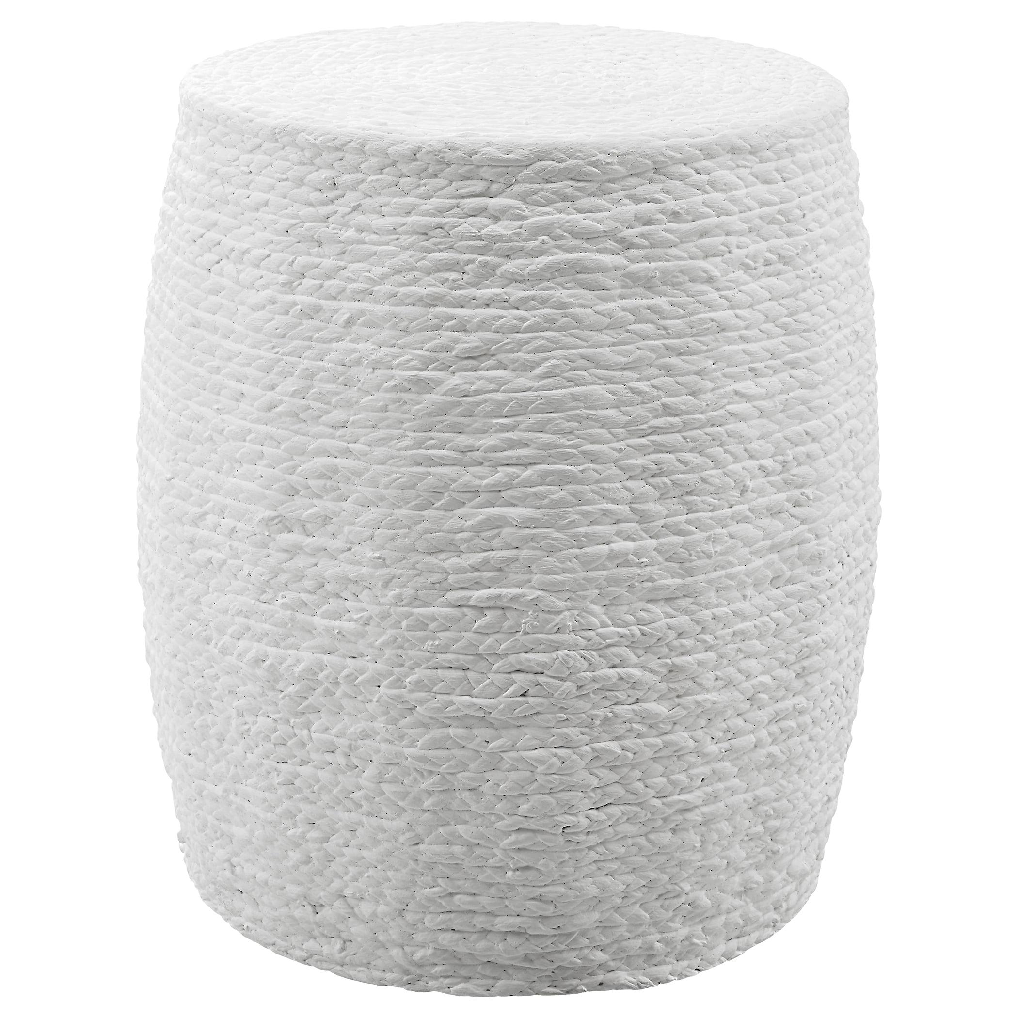 Resort Casual White Braided Straw Accent Stool