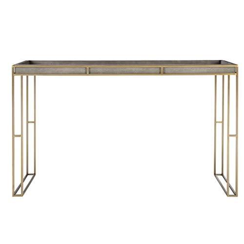 Gray and Gold Rectangular Console Table with Storage