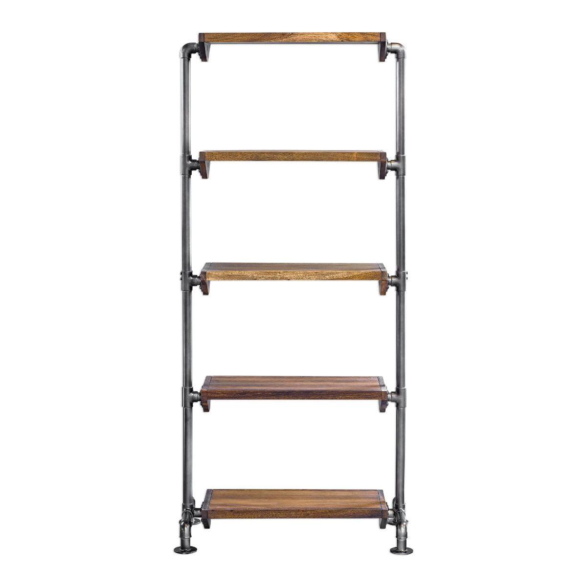 Rhordyn Industrial Gunmetal and Light Walnut 5-Shelf Etagere