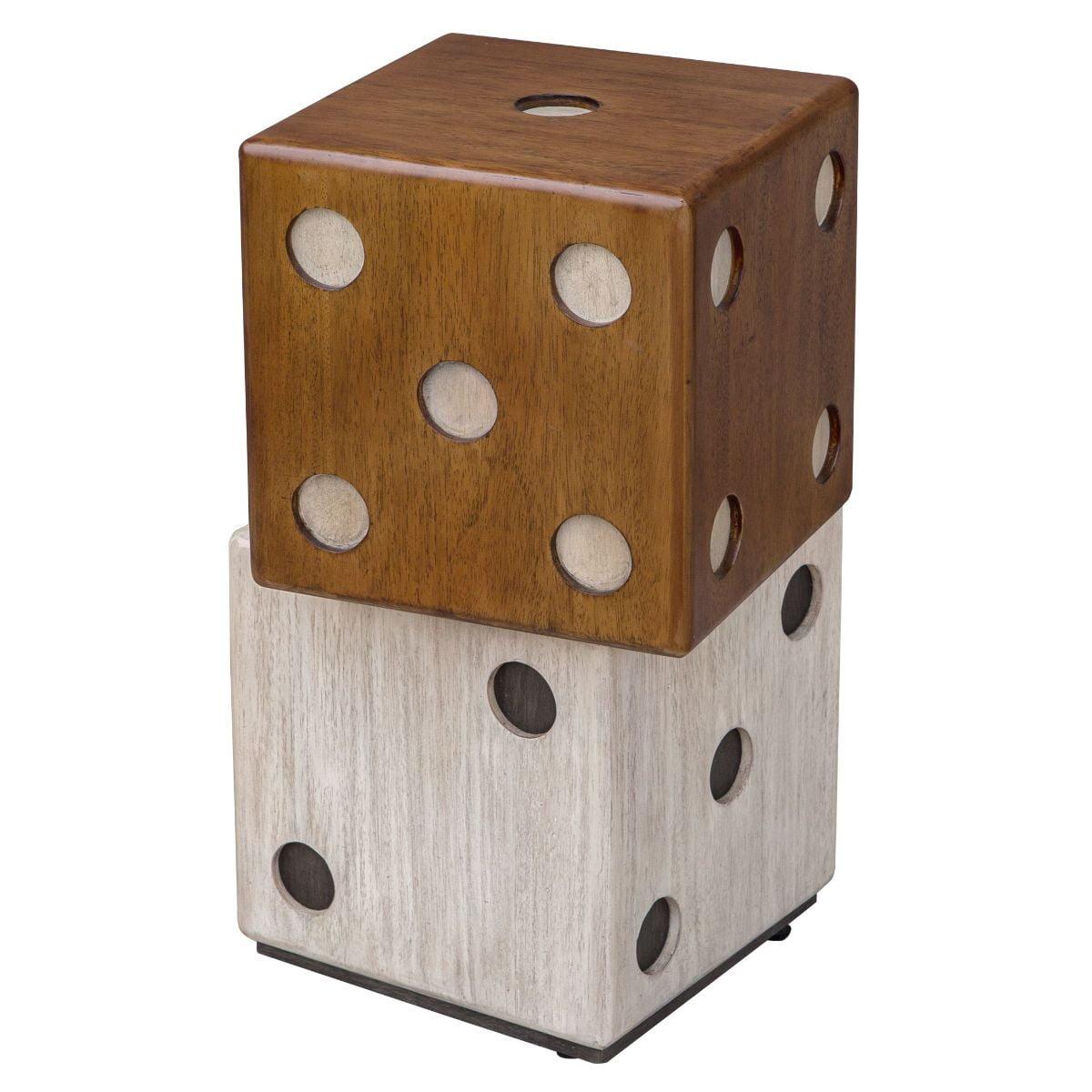 Whitewashed Wooden Dice Accent Side Table 15" Square