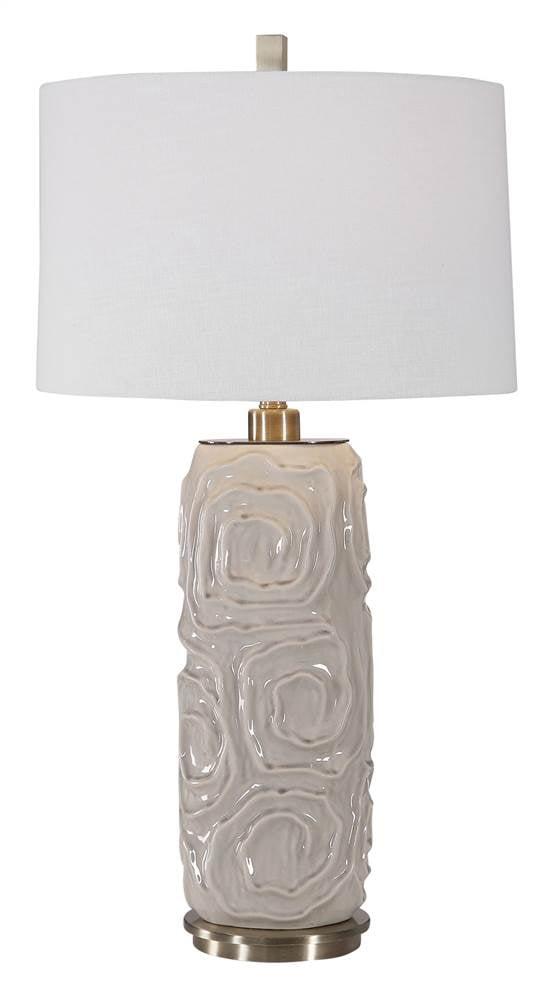 Zade 34" Warm Gray Ceramic Table Lamp with White Linen Shade