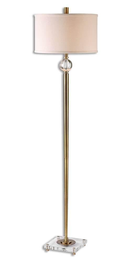 Brushed Brass Floor Lamp with Crystal Accents and Linen Shade