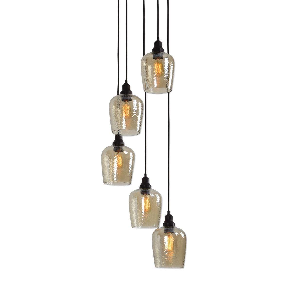Oil Rubbed Bronze 5-Light Cluster Pendant with Amber Glass