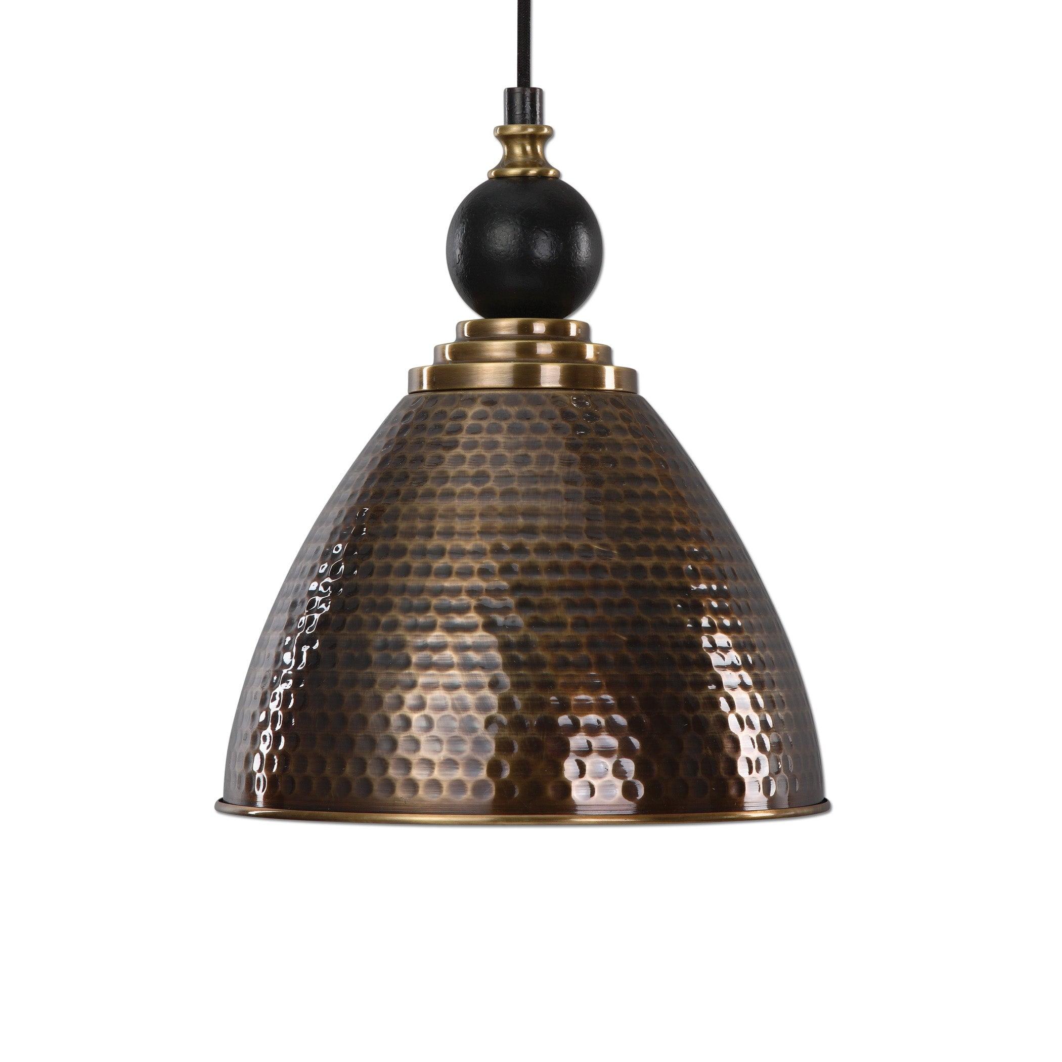 Uttermost Hammered Antique Brass Mini Pendant Light 12" Wide Industrial Metal Shade Fixture for Dining Room House Entryway Bedroom