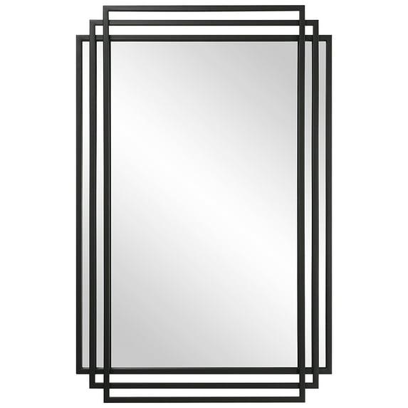 Uttermost Rectangular Vanity Accent Wall Mirror Modern Overlapping Matte Black Iron Frame 21 1/4" Wide for Bathroom Bedroom Home