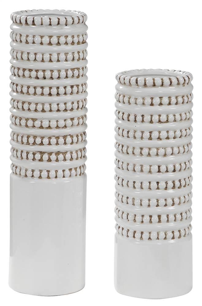 White Ceramic Beaded Accent Vase Set, 18.25"