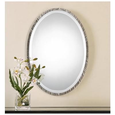 Uttermost Oval Vanity Accent Wall Mirror Modern Polished Nickel Metal Frame 20" Wide for Bathroom Bedroom Living Room Home Office