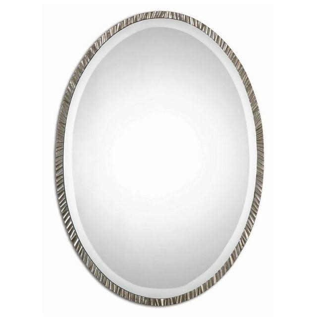 Uttermost Oval Vanity Accent Wall Mirror Modern Polished Nickel Metal Frame 20" Wide for Bathroom Bedroom Living Room Home Office