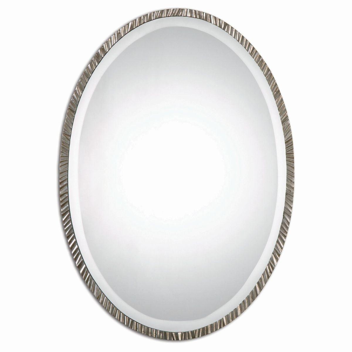 Uttermost Oval Vanity Accent Wall Mirror Modern Polished Nickel Metal Frame 20" Wide for Bathroom Bedroom Living Room Home Office