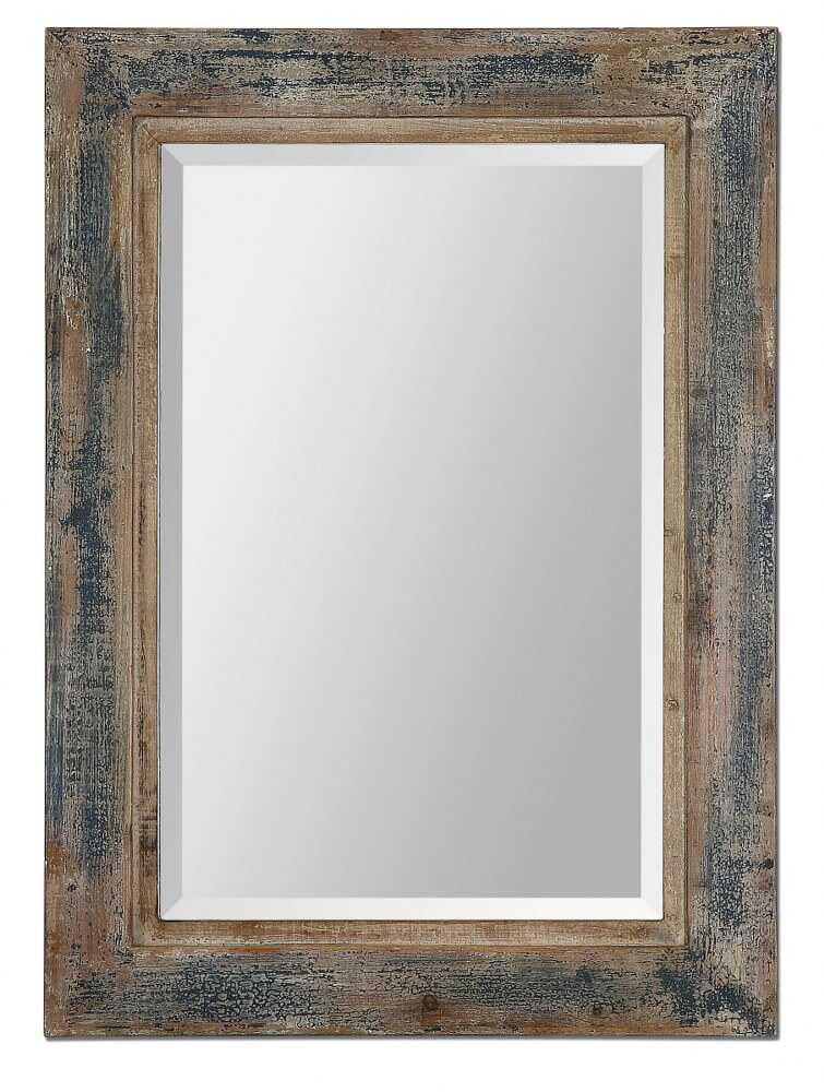 Bozeman 38" Rustic Blue and Wood Wall Mirror