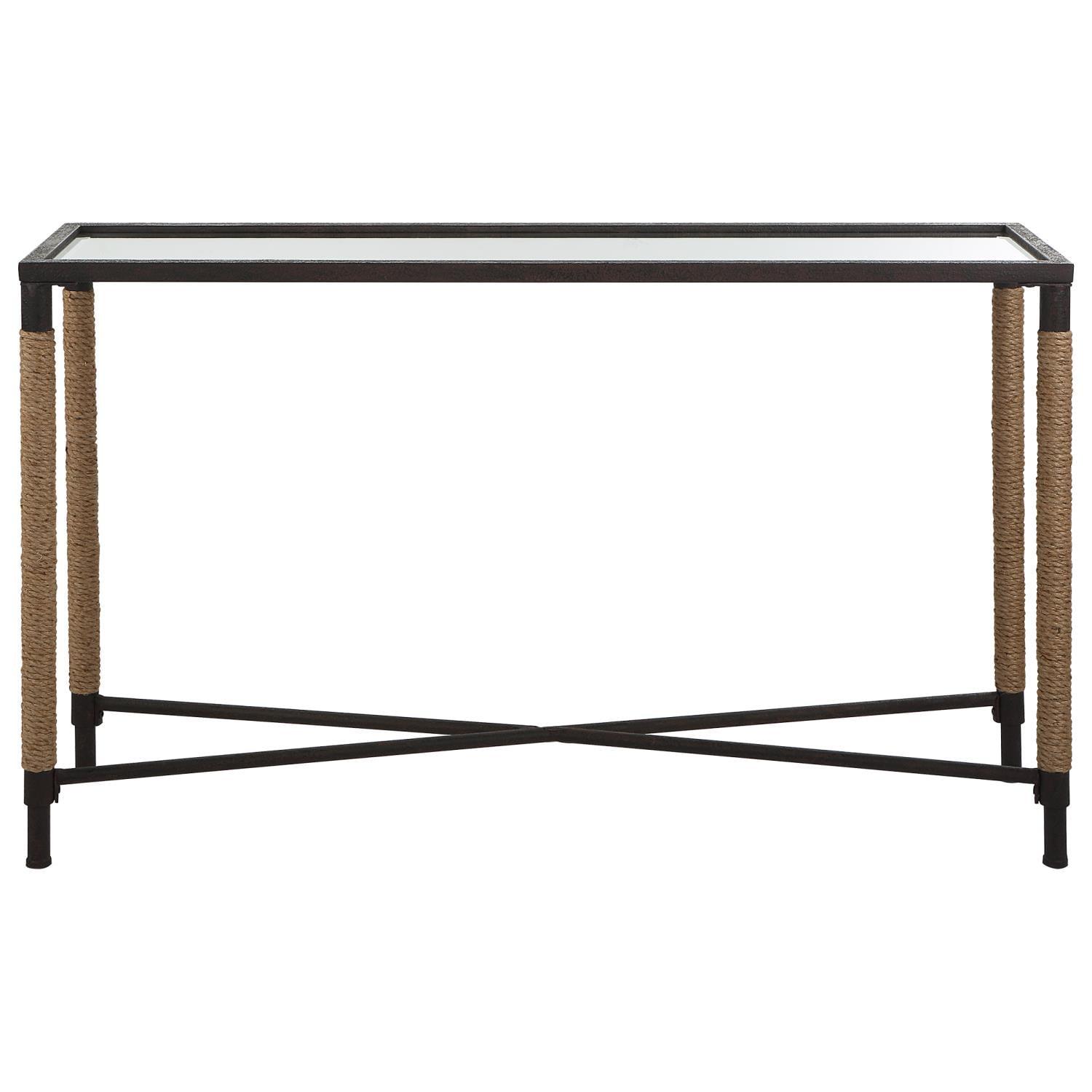 Braddock 52" Black Iron and Glass Coastal Console Table