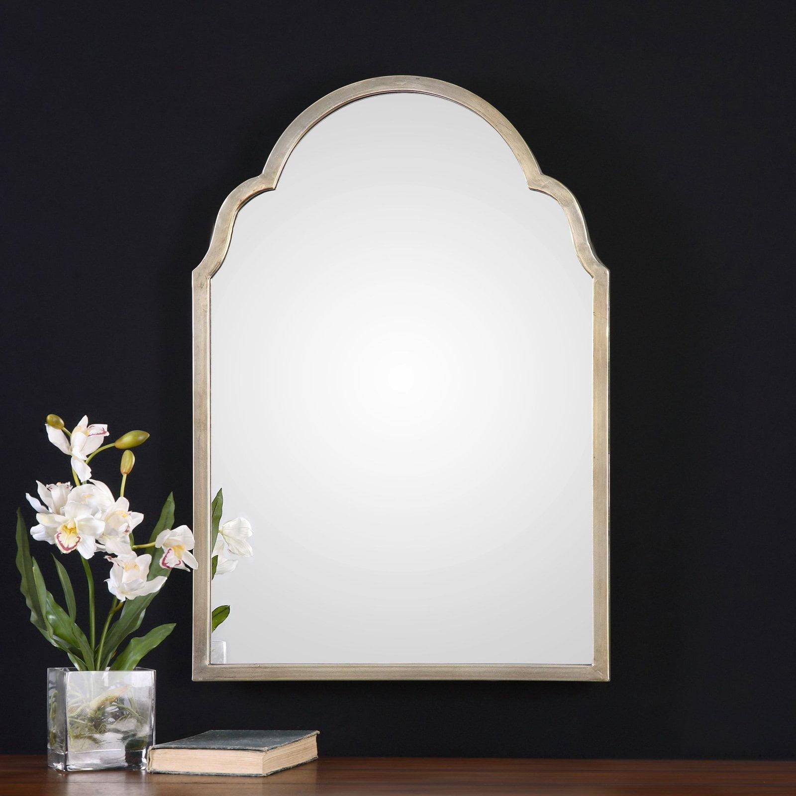 Uttermost Arched Top Rectangular Vanity Accent Wall Mirror Modern Silver Champagne Frame 20 1/4" Wide Bathroom Bedroom Living Room