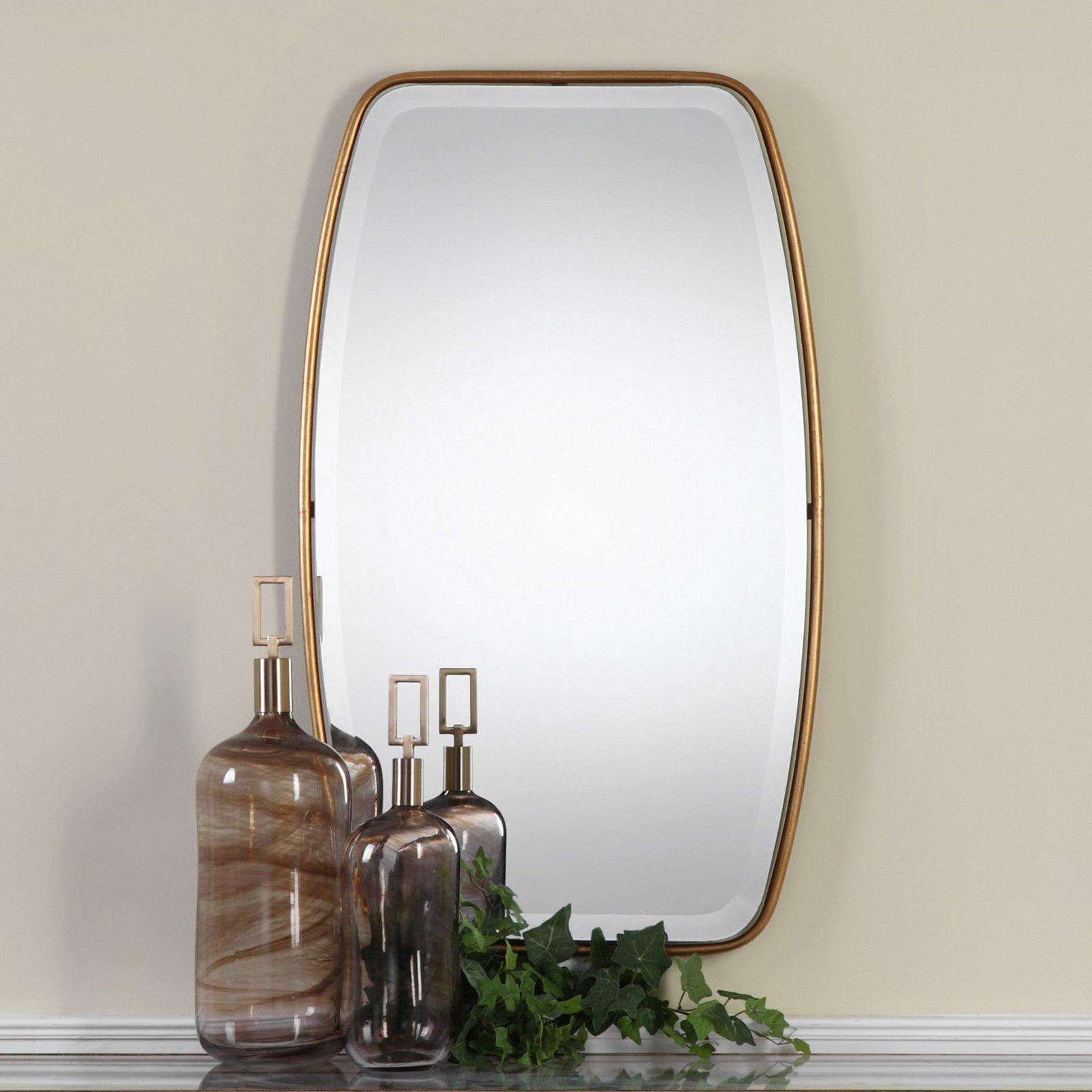 Uttermost Round Rectangular Vanity Accent Wall Mirror Modern Edge Beveled Gold Frame 21" Wide for Bathroom Bedroom Living Room