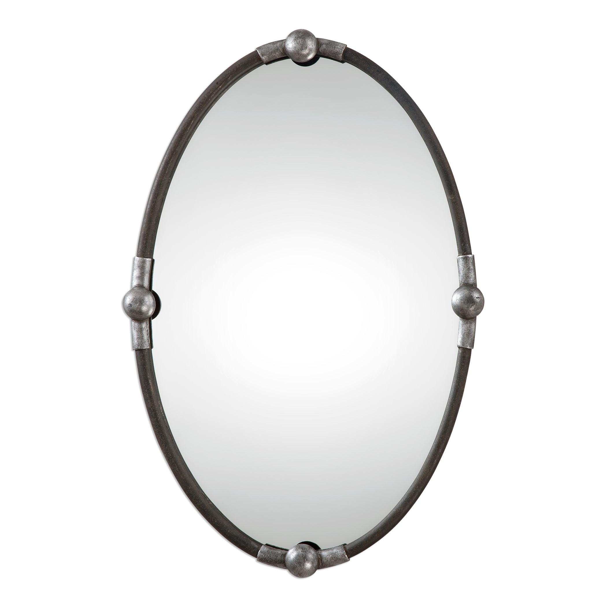 Uttermost Oval Vanity Accent Wall Mirror Modern Industrial Beveled Rust Black Frame 22" Wide for Bathroom Bedroom Living Room Home