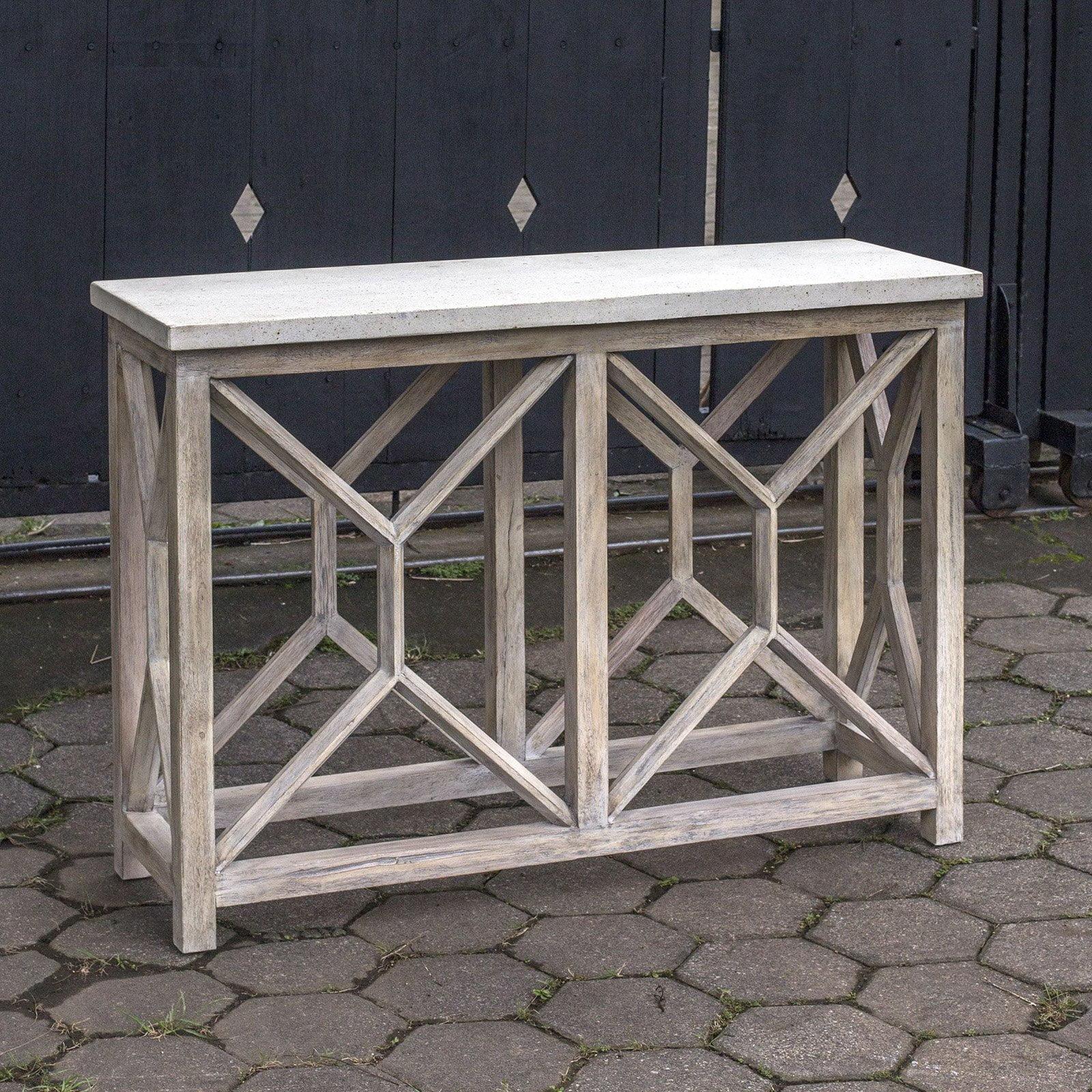 Catali 41" Ivory Stone and Wood Console Table