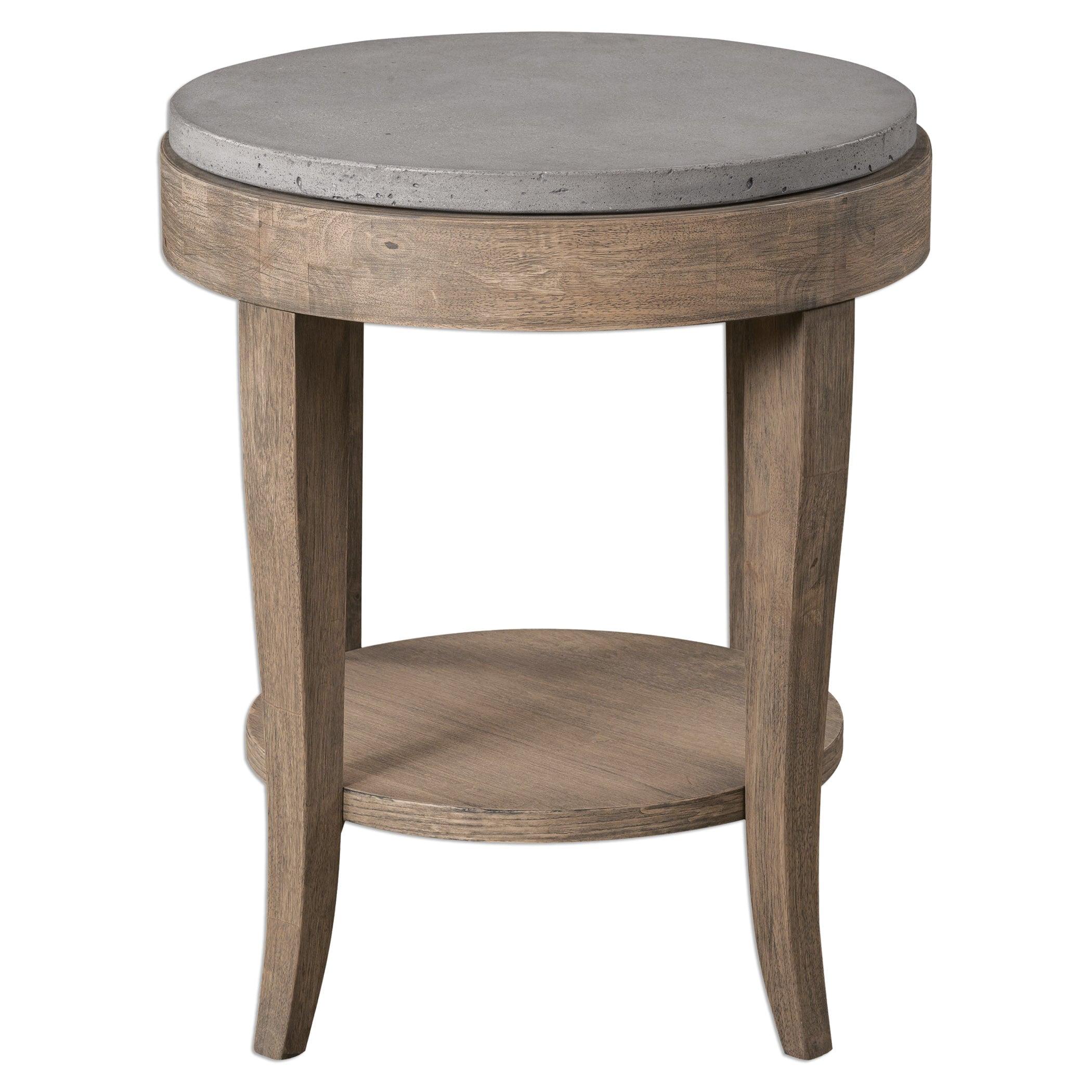 Uttermost Traditional Birch Wood Round Accent Table 24" Wide Brown Glazed Poured Concrete Tabletop for Living Room Bedroom House