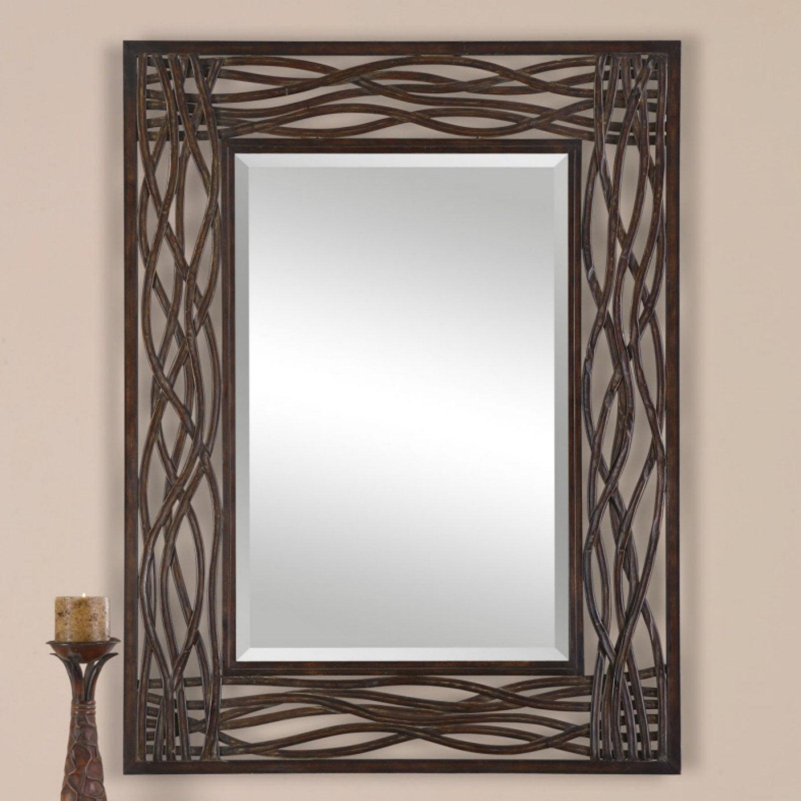 Distressed Mocha Brown Hand Forged Metal Rectangular Mirror