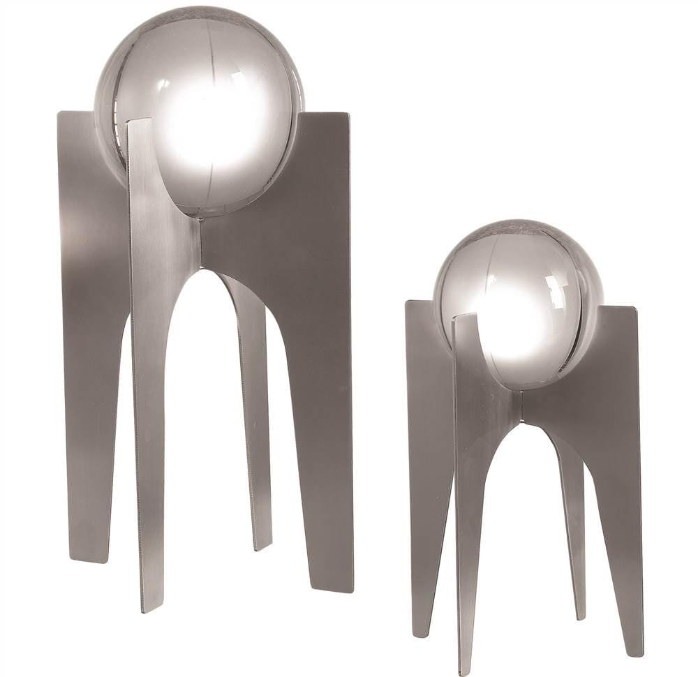 Ellianna Contemporary 15.62" Crystal Sphere Silver Statue Set