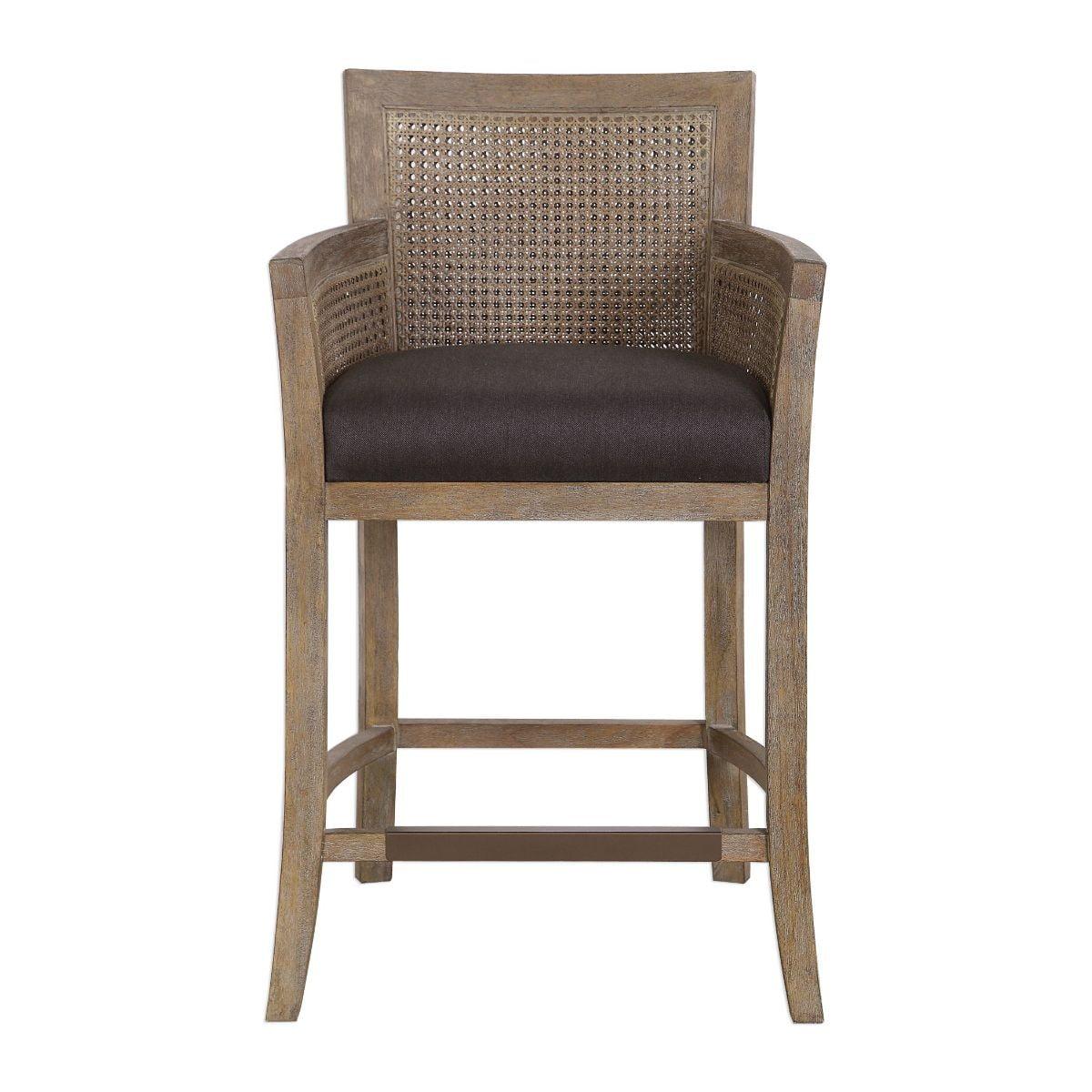 Uttermost Encore 27" Wood and Fabric Counter Stool in Dark Gray and Sandstone