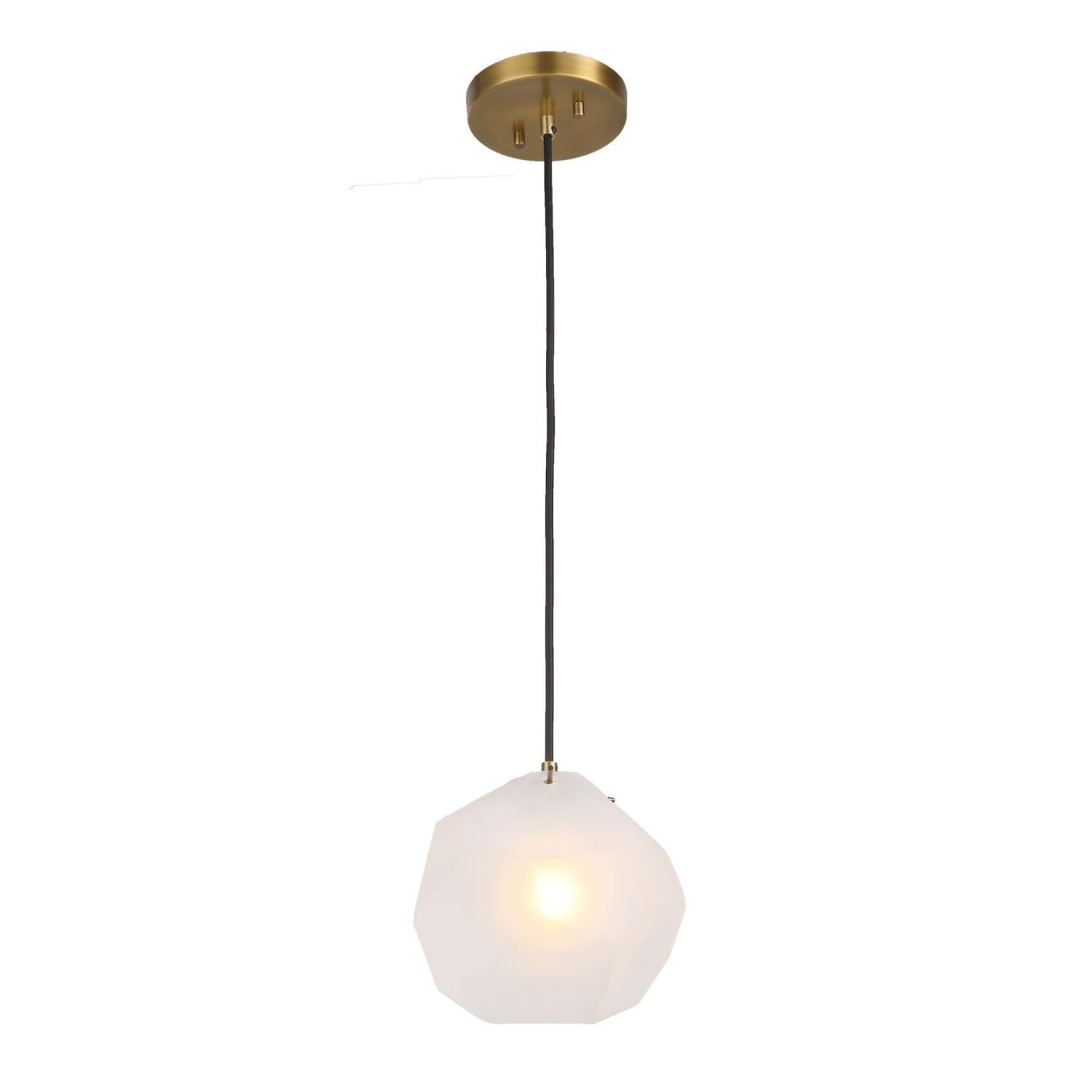 Celestial Mini Pendant in Matte Antique Brass with Frosted Glass