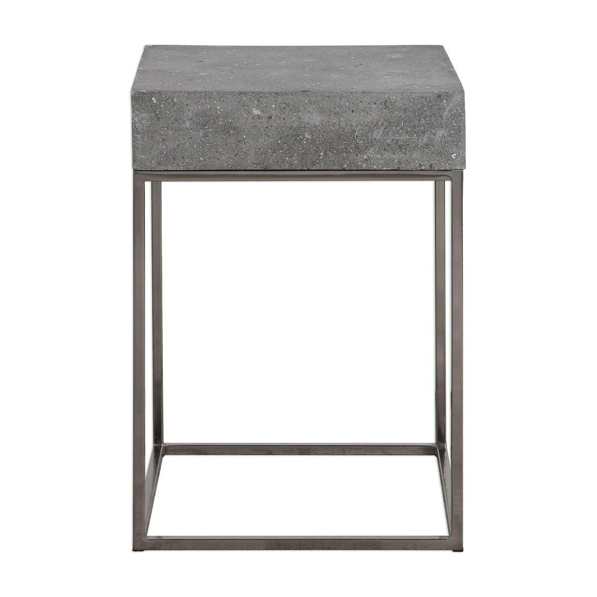 Uttermost Modern Industrial Stainless Steel Square Accent Table 14" Wide Gray Concrete Tabletop for Living Room Bedroom Entryway