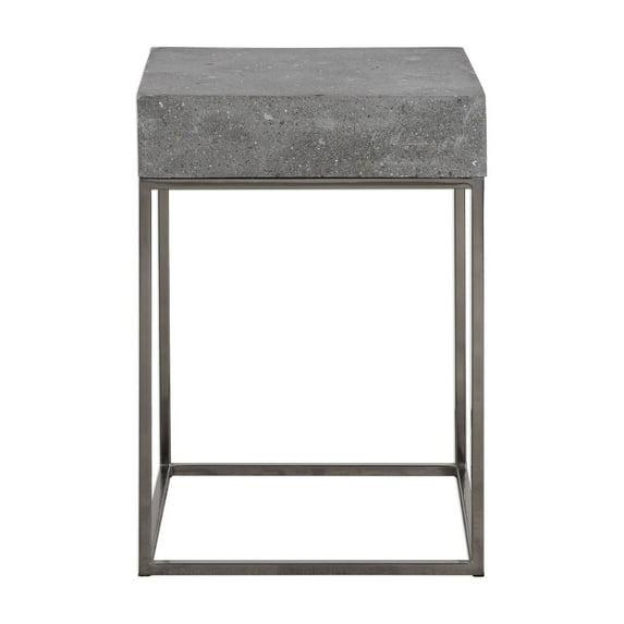 Uttermost Modern Industrial Stainless Steel Square Accent Table 14" Wide Gray Concrete Tabletop for Living Room Bedroom Entryway