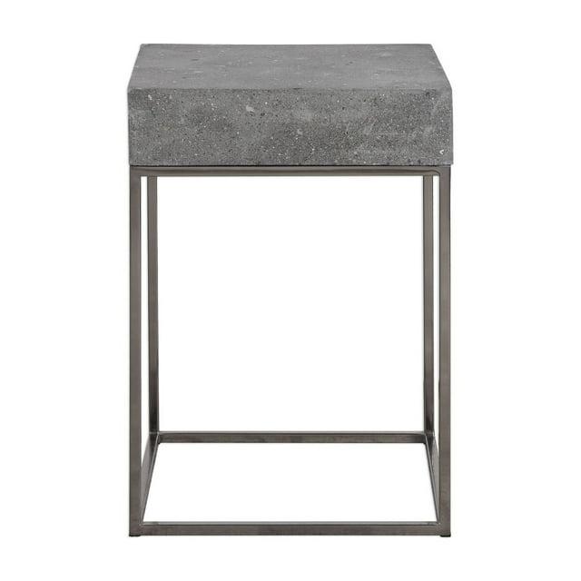 Uttermost Modern Industrial Stainless Steel Square Accent Table 14" Wide Gray Concrete Tabletop for Living Room Bedroom Entryway