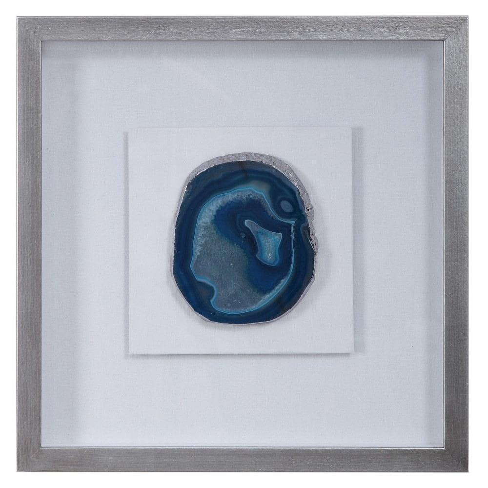 Kalia Blue Agate Stone Shadow Box with Silver Frame