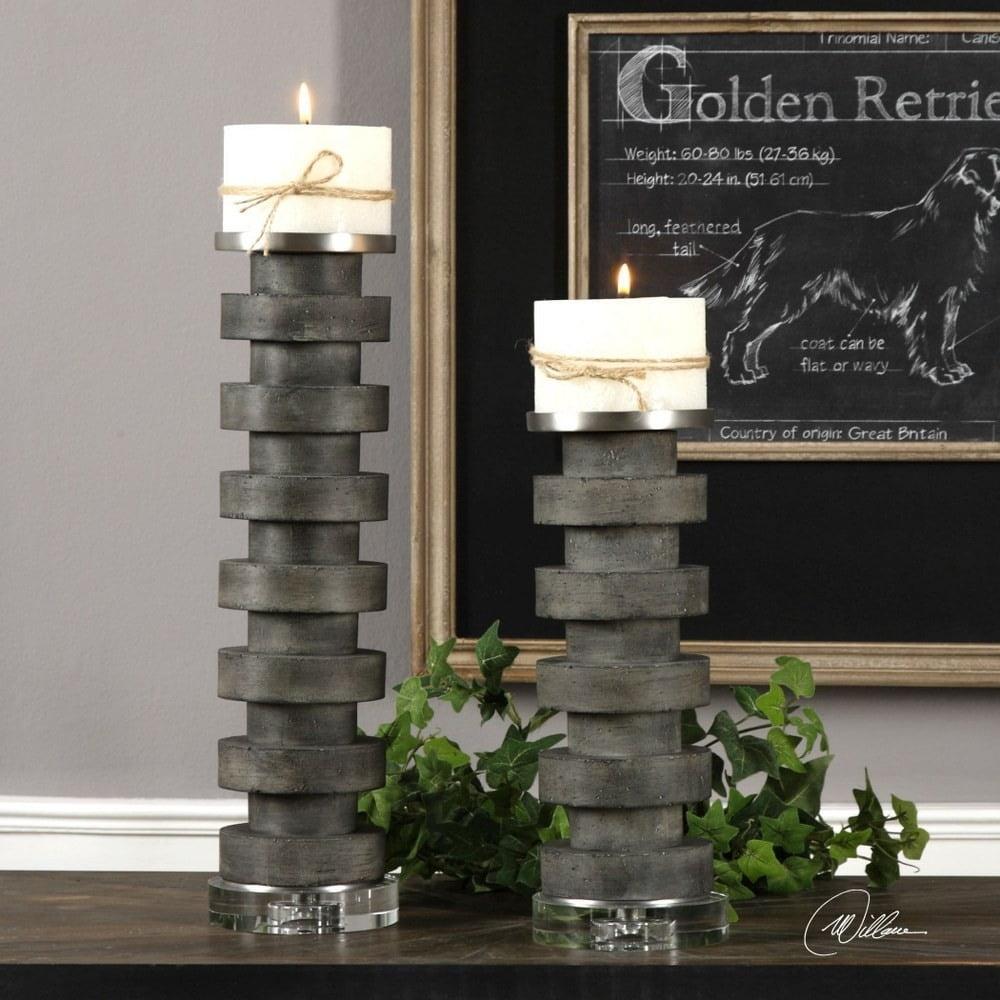 Uttermost Karun Charcoal Concrete 2-Piece Pillar Candle Holder Set
